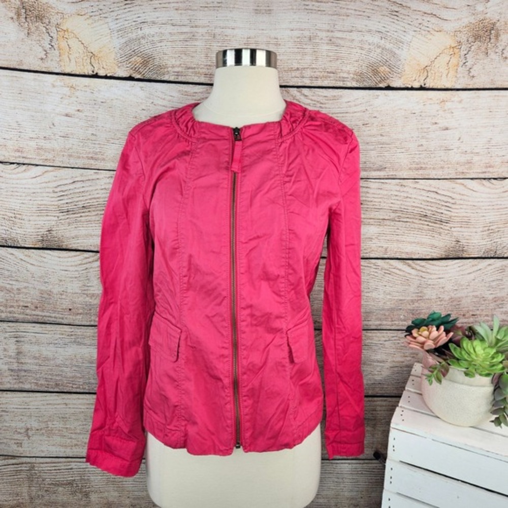 LOFT Pink Cotton Blend Zip Up Jacket Lightweight Casual Stylish Women